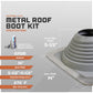 Metal roof boot kit with specifications on a gray background