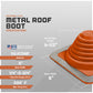 Metal roof boot with specifications on a gray background
