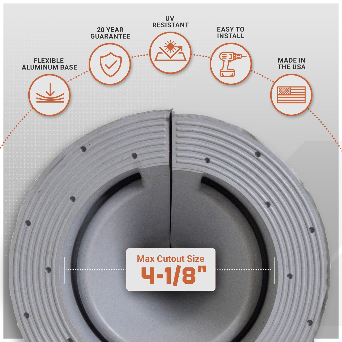 metal roof boot with features listed on a white background