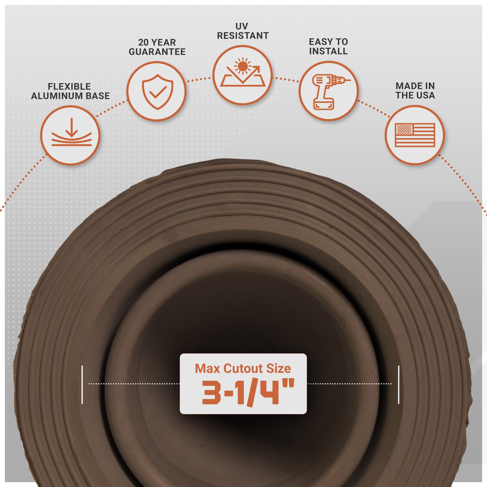 Brown flexible aluminum base with product features and specifications on a gray background