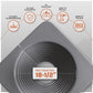 Gray flexible aluminum base with circular cutout and feature icons on a white background