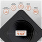 Black metal roof boot with product features and specifications on a white background