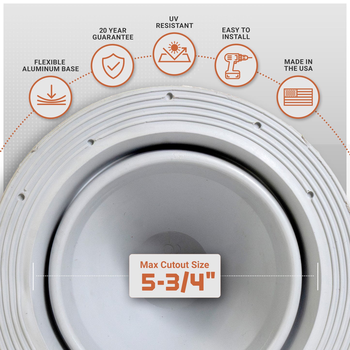 metal roof boot with features listed on a white background