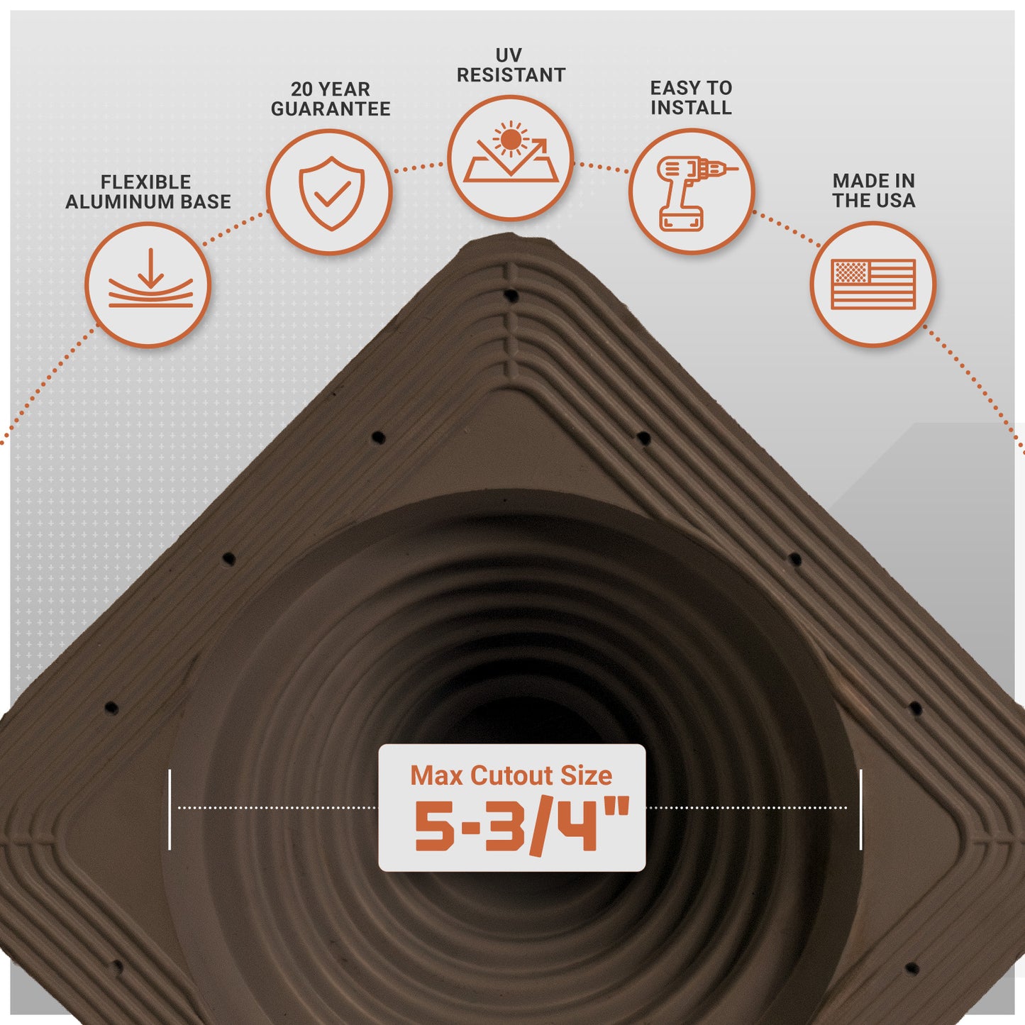 #3 Roofjack Square EPDM Pipe Flashing Boot for Metal Roof, Brown