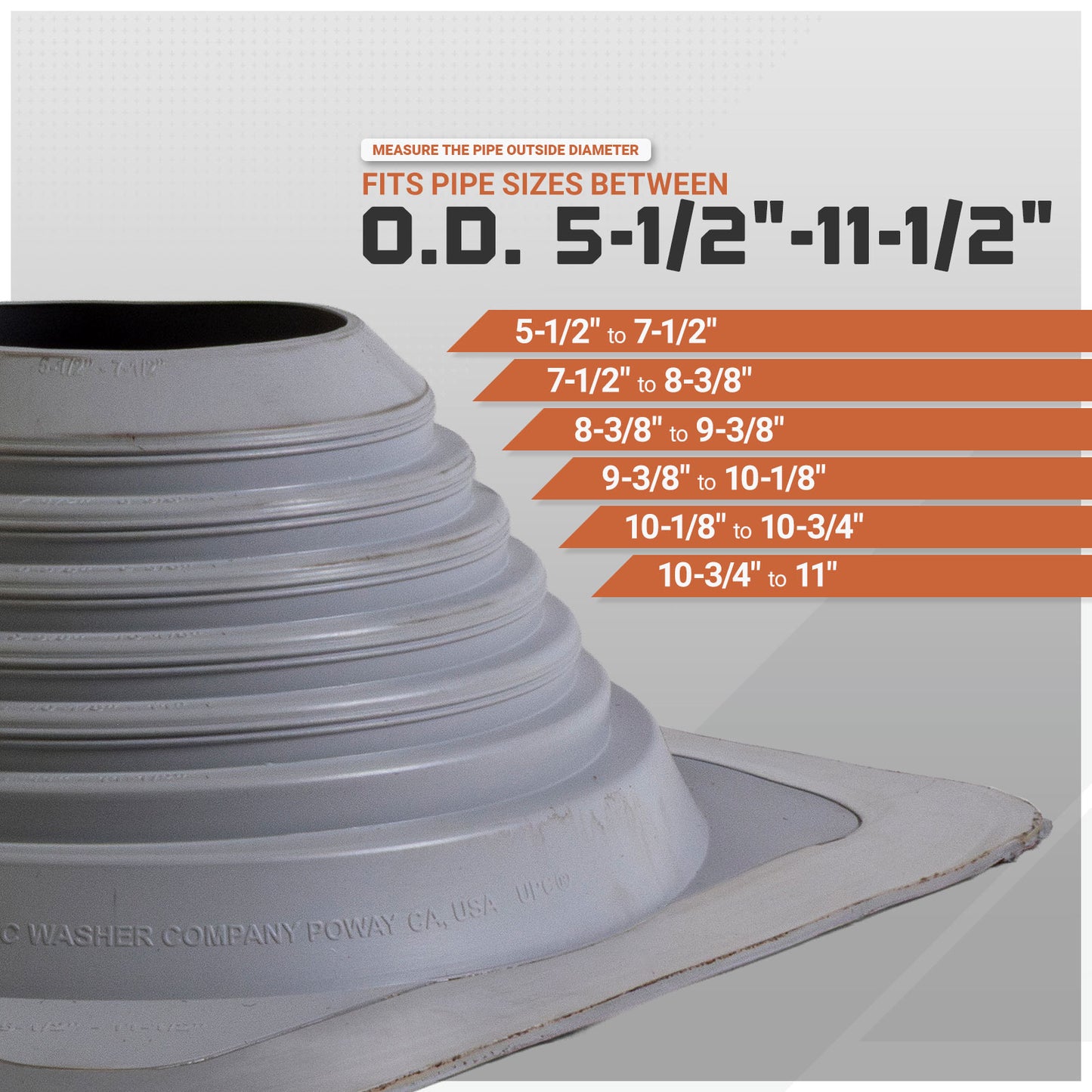 #7 Roofjack Square Silicone Pipe Flashing Boot for Metal Roof, Gray