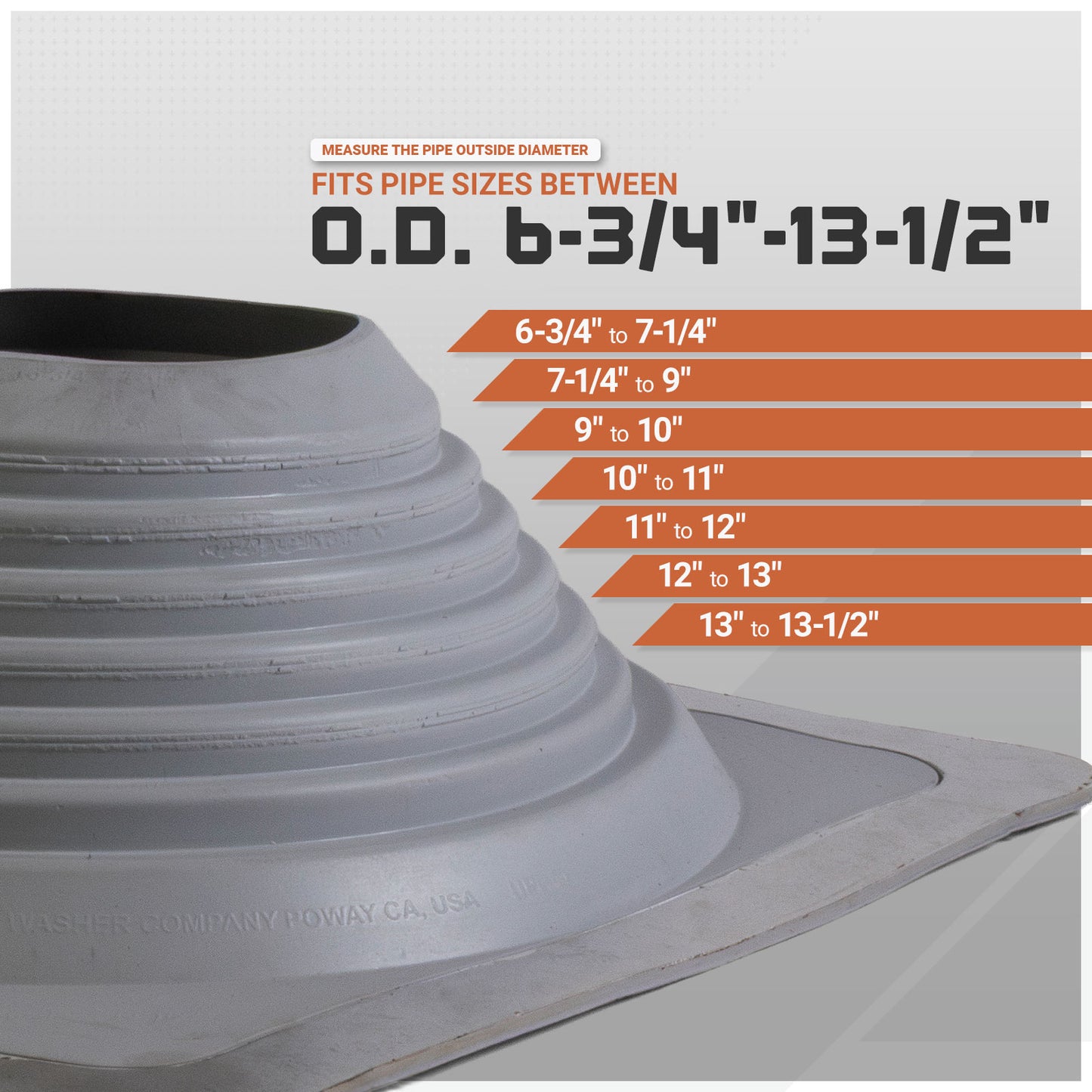 roof boots fits pipes sizes between outside diameter