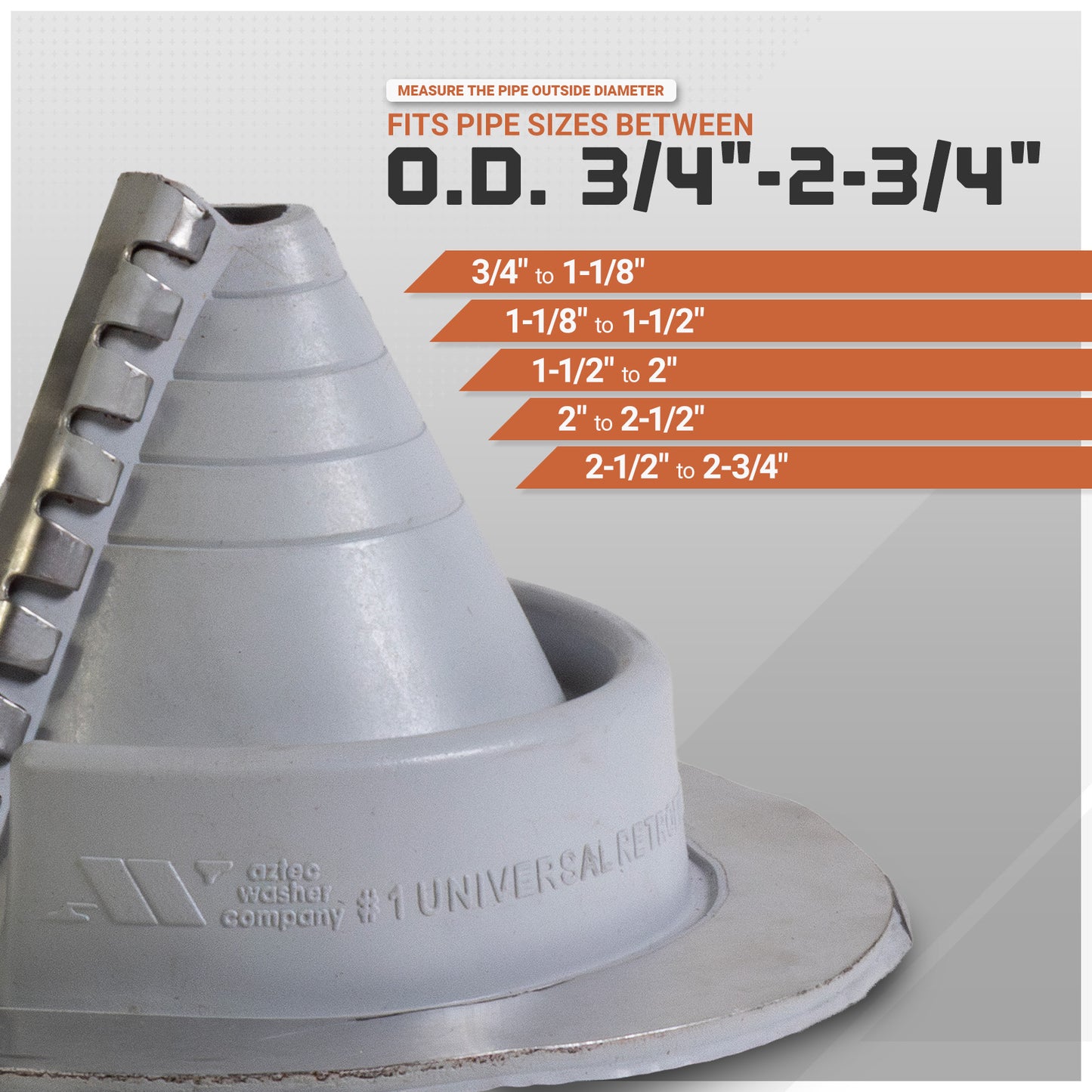 Pipe size measuring tool with measurement chart on a gray background