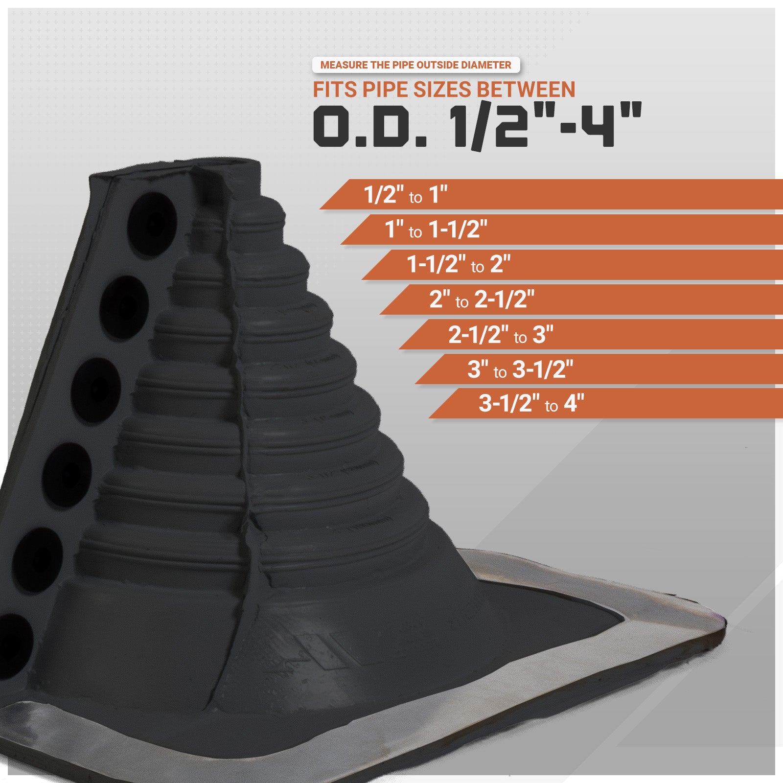 black pipe size measurement chart on a gray background
