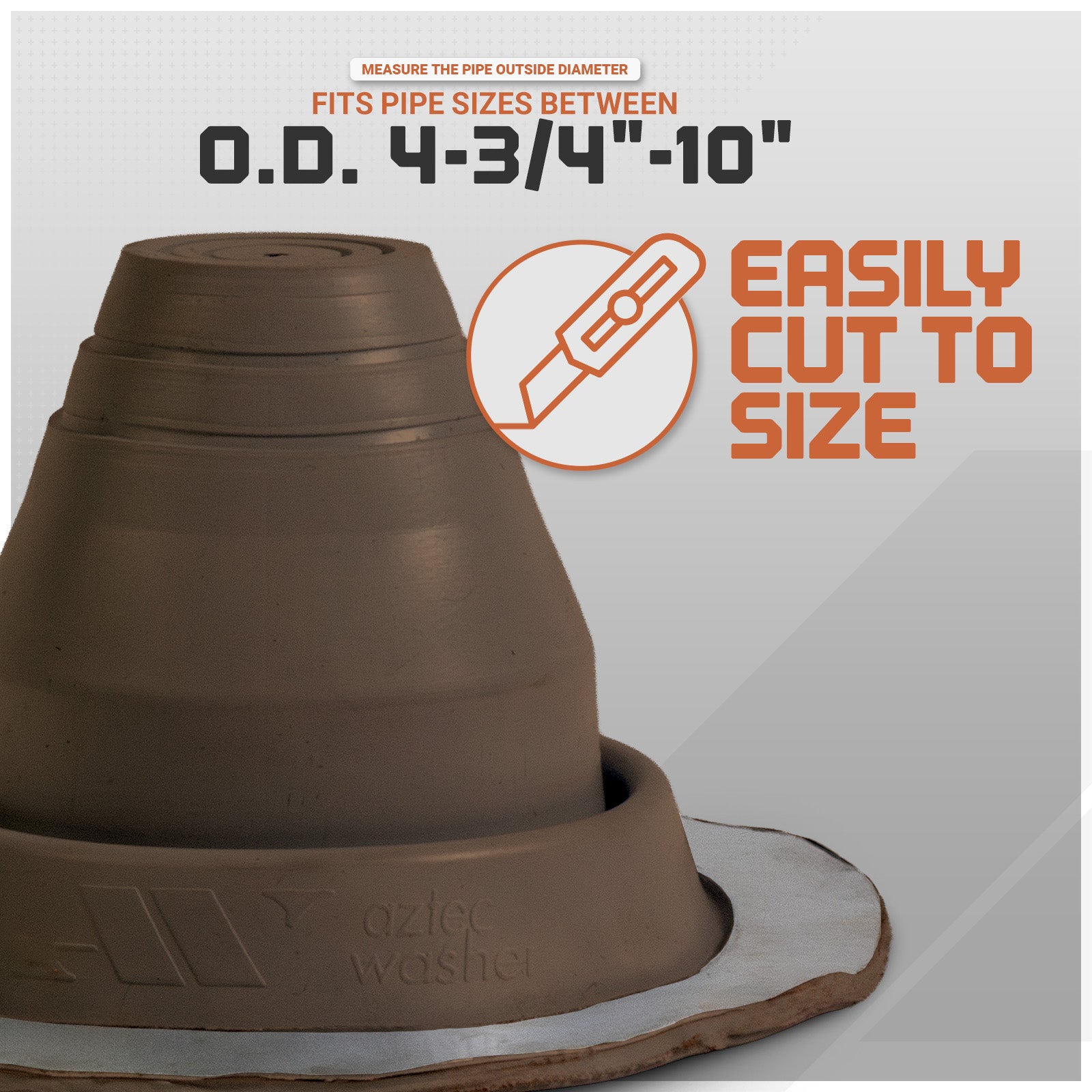 Brown roof boot with measurement details on a white background