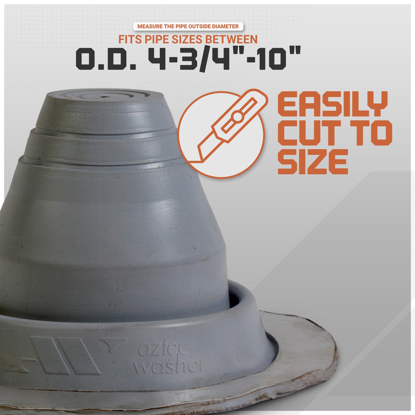 metal roof boot fits a range of pipe outside diameters - easily cut to size