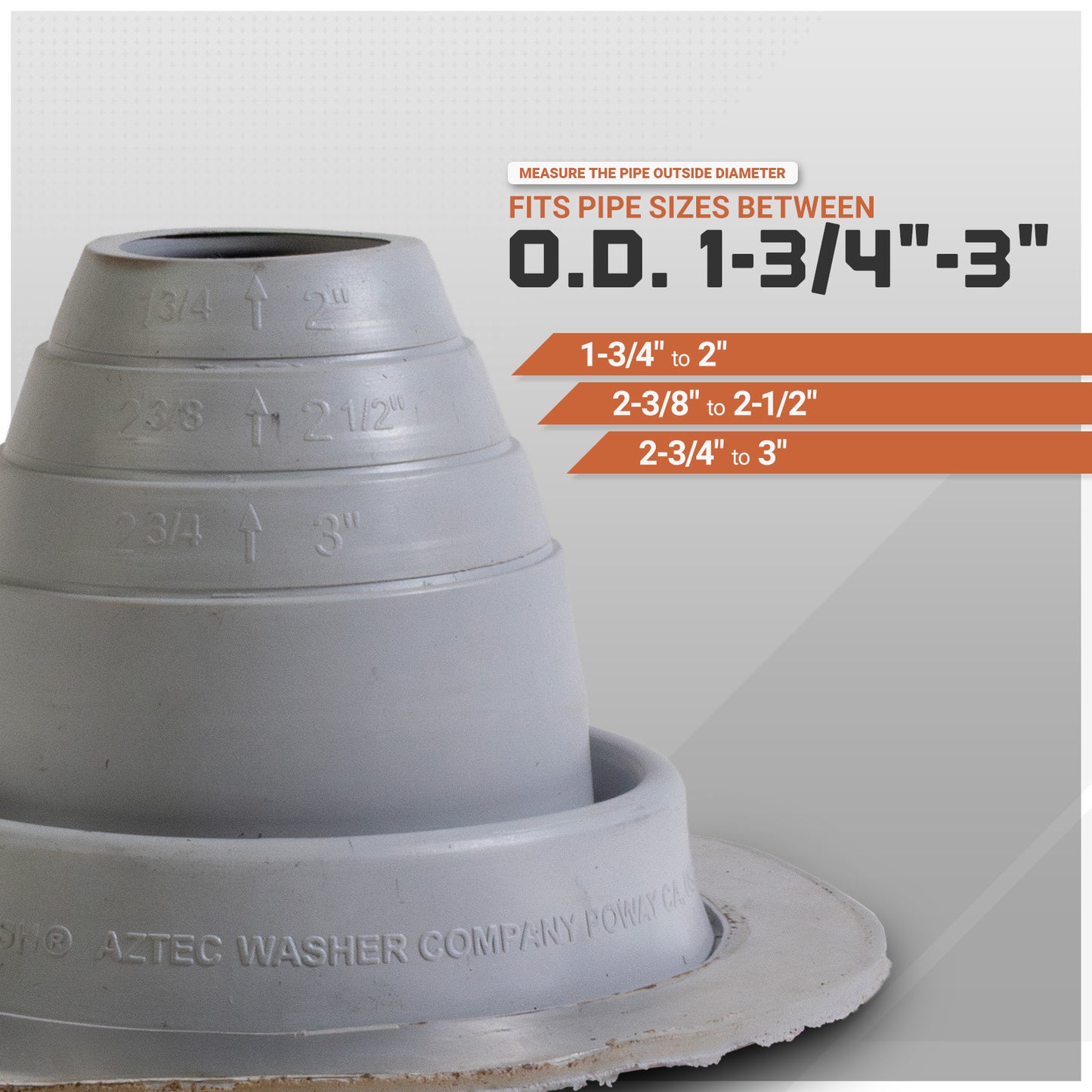 #2 Roofjack Round EPDM Pipe Flashing Boot for Metal Roof, Gray