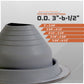 Metal roof boot with pipe size measurement chart on a white background