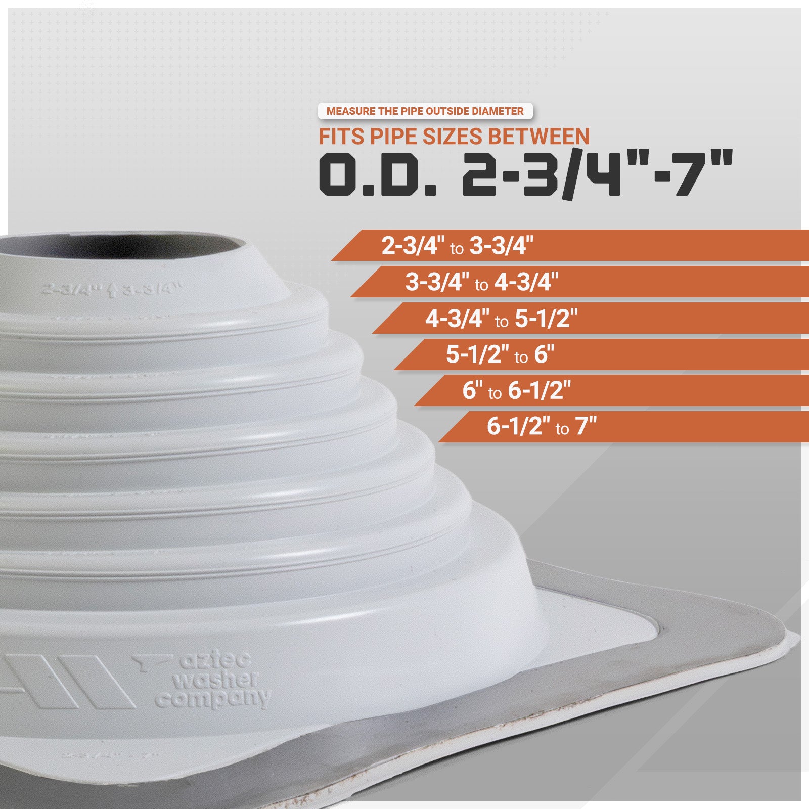 Pipe fitting with measurement chart on a gray background