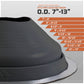 Pipe size measurement chart with a Metal roof boot on a gray background
