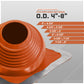 Orange pipe fitting with measurement chart on a gray background