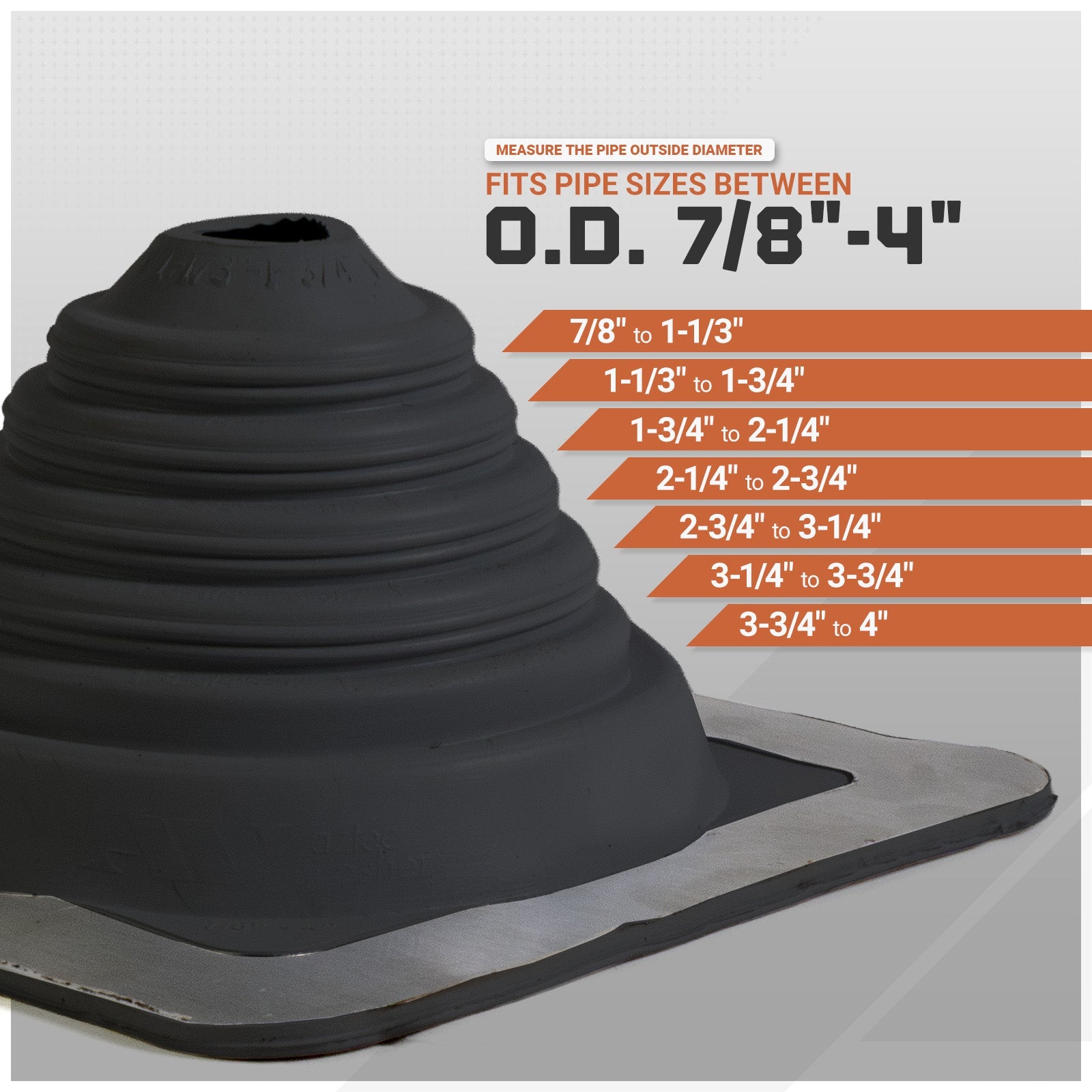 pipe size chart for metal roof boot