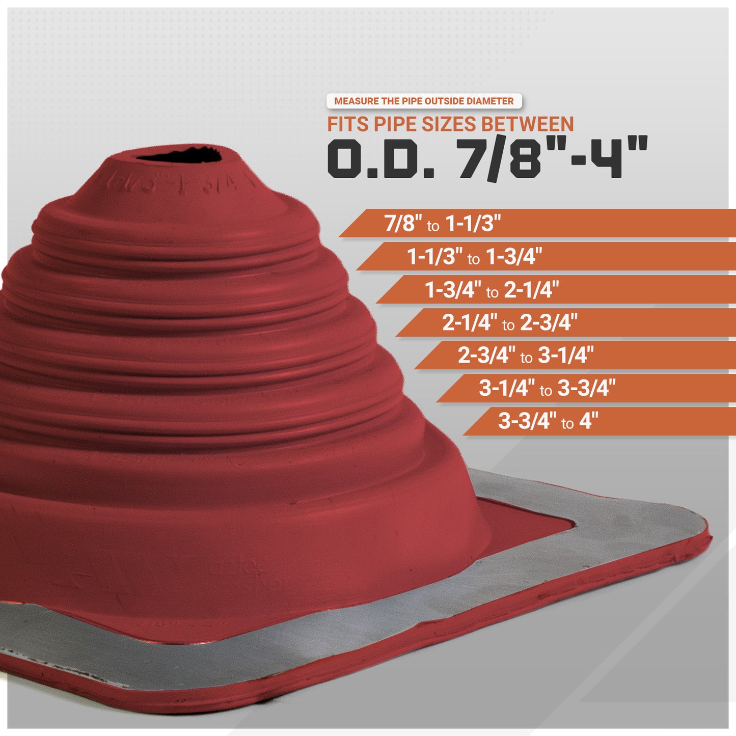 #2 Roofjack Square EPDM Pipe Flashing Boot for Metal Roof, Bright Red