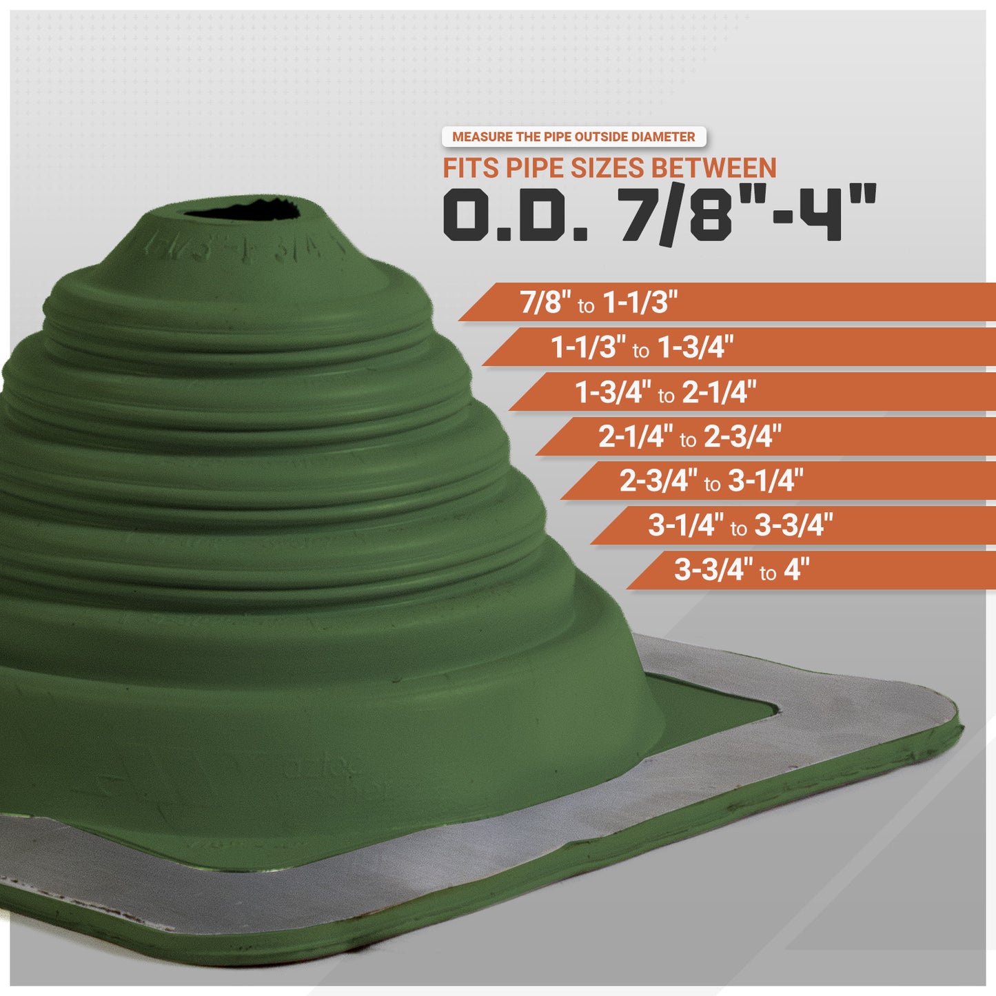 #2 Roofjack Square EPDM Pipe Flashing Boot for Metal Roof, Dark Green