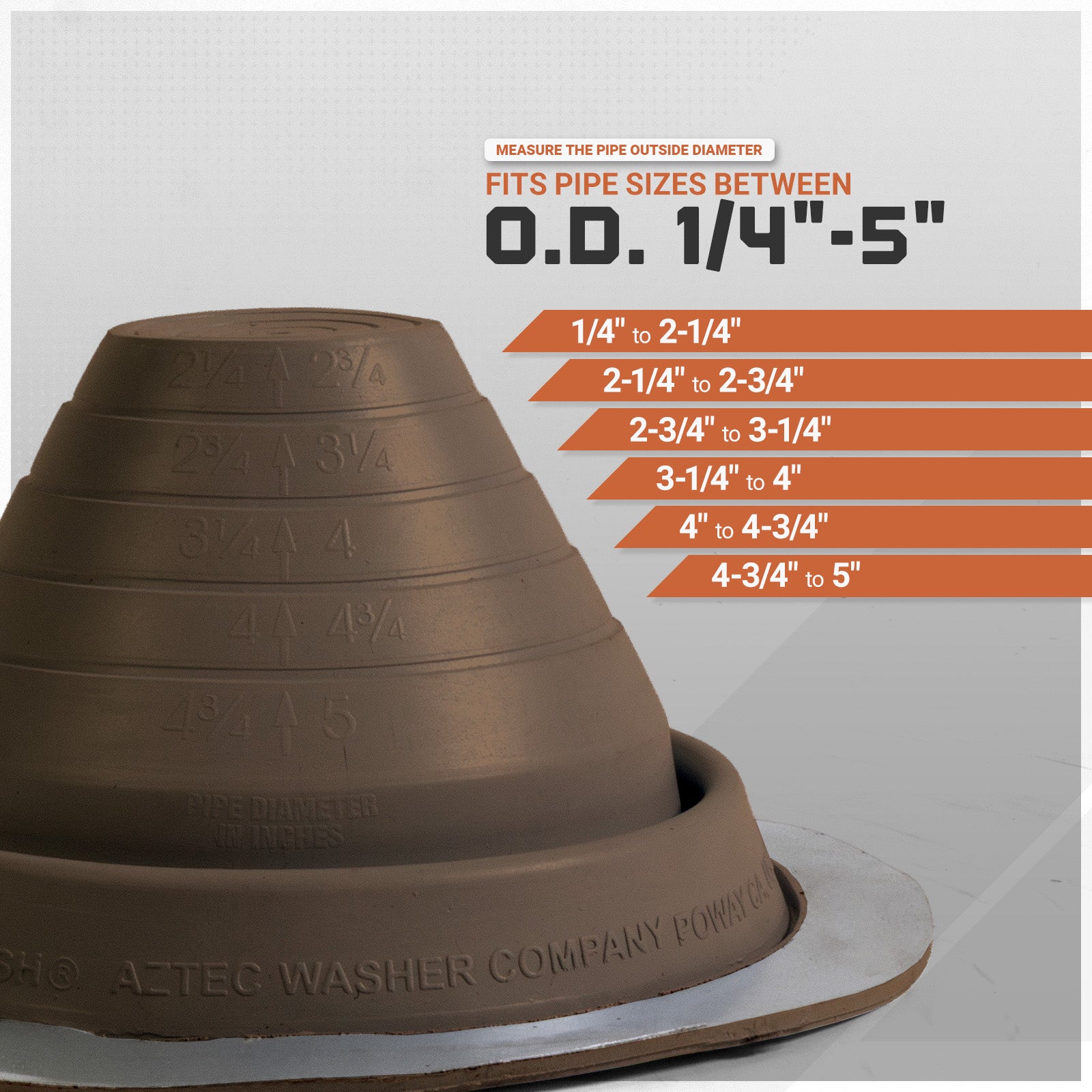 metal roof boot with size markings on a gray background