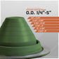 Green pipe size measuring tool with measurement chart on a gray background