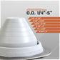White metal roof boot with measurement chart on a gray background