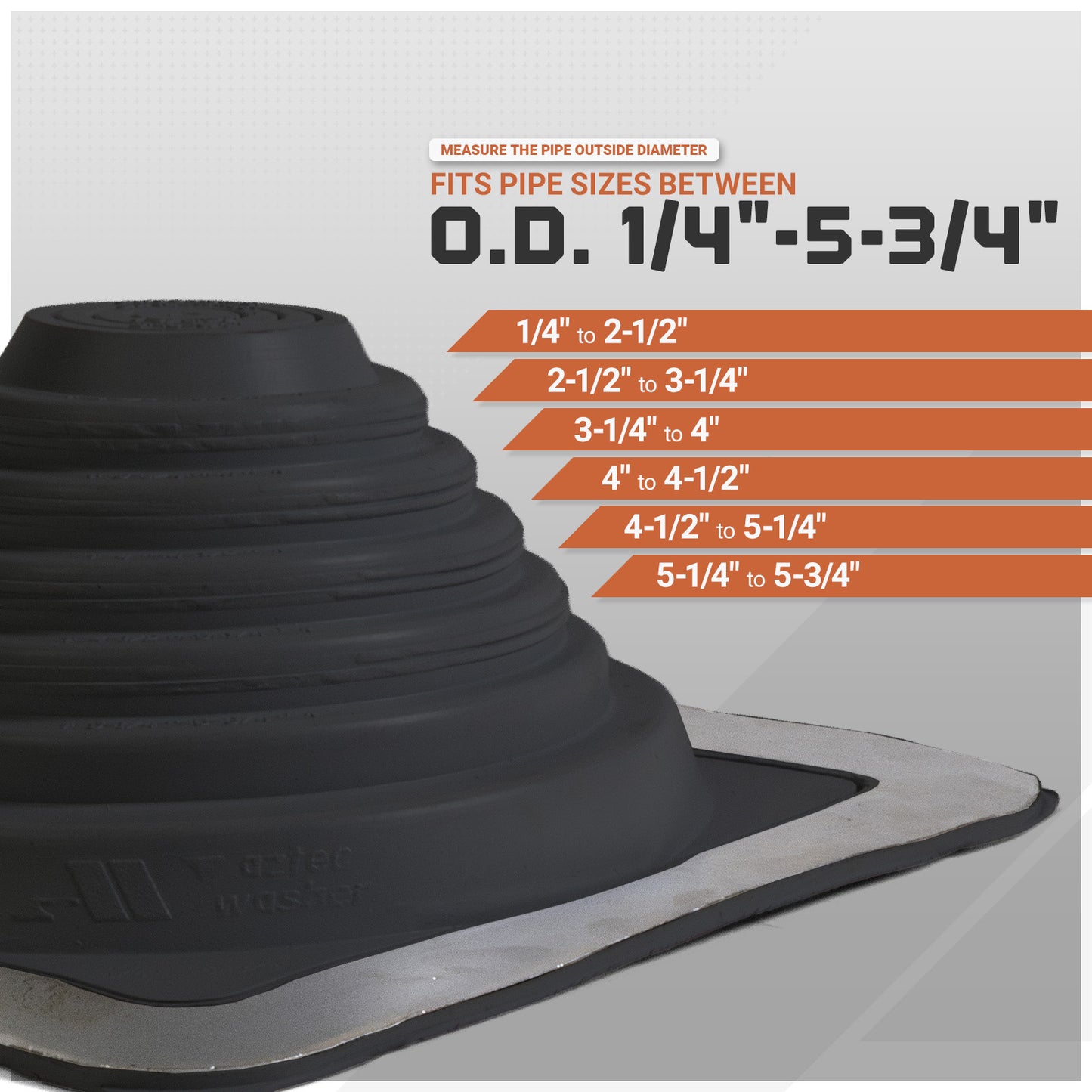 pipe boot with measurement chart on a gray background