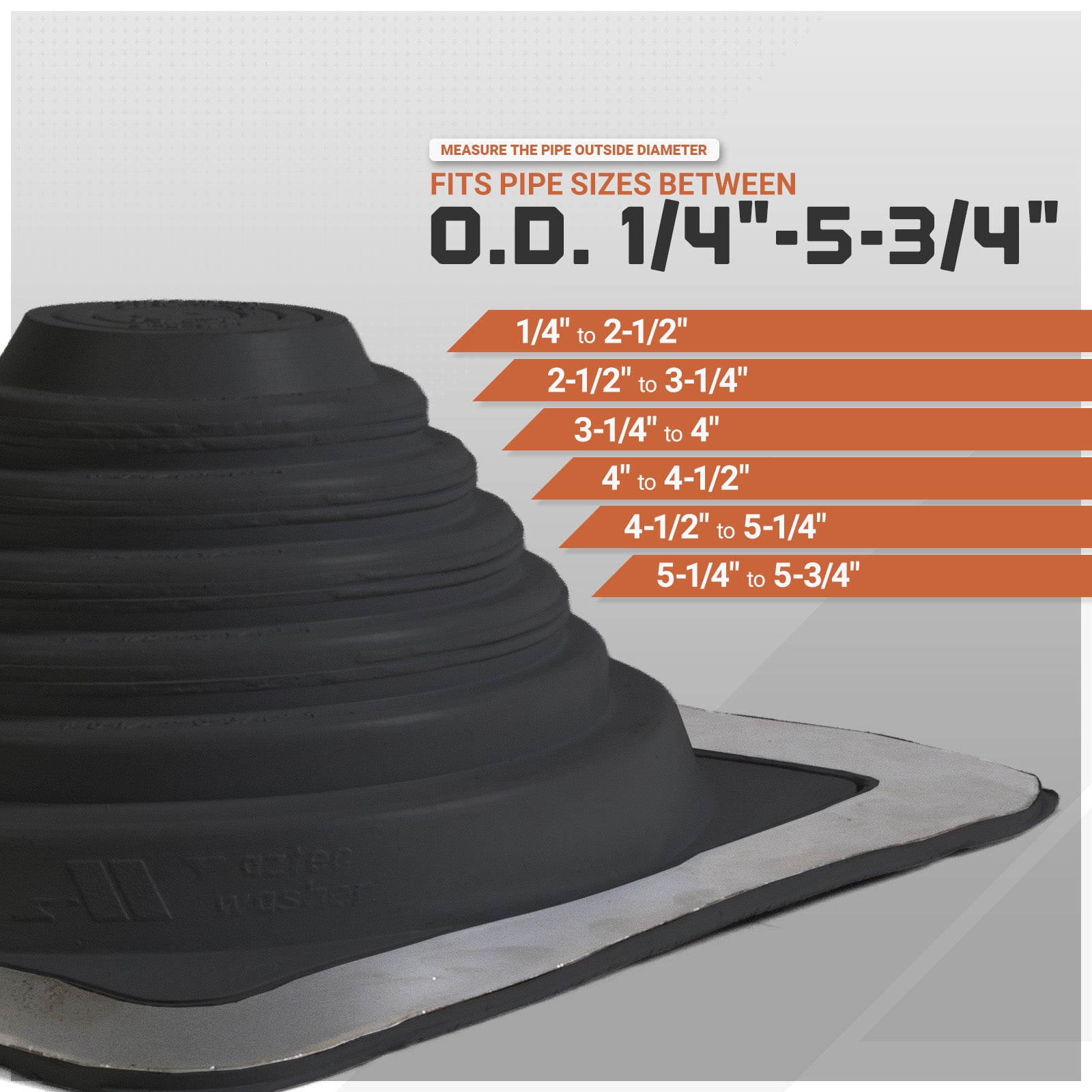 pipe boot with measurement chart on a gray background
