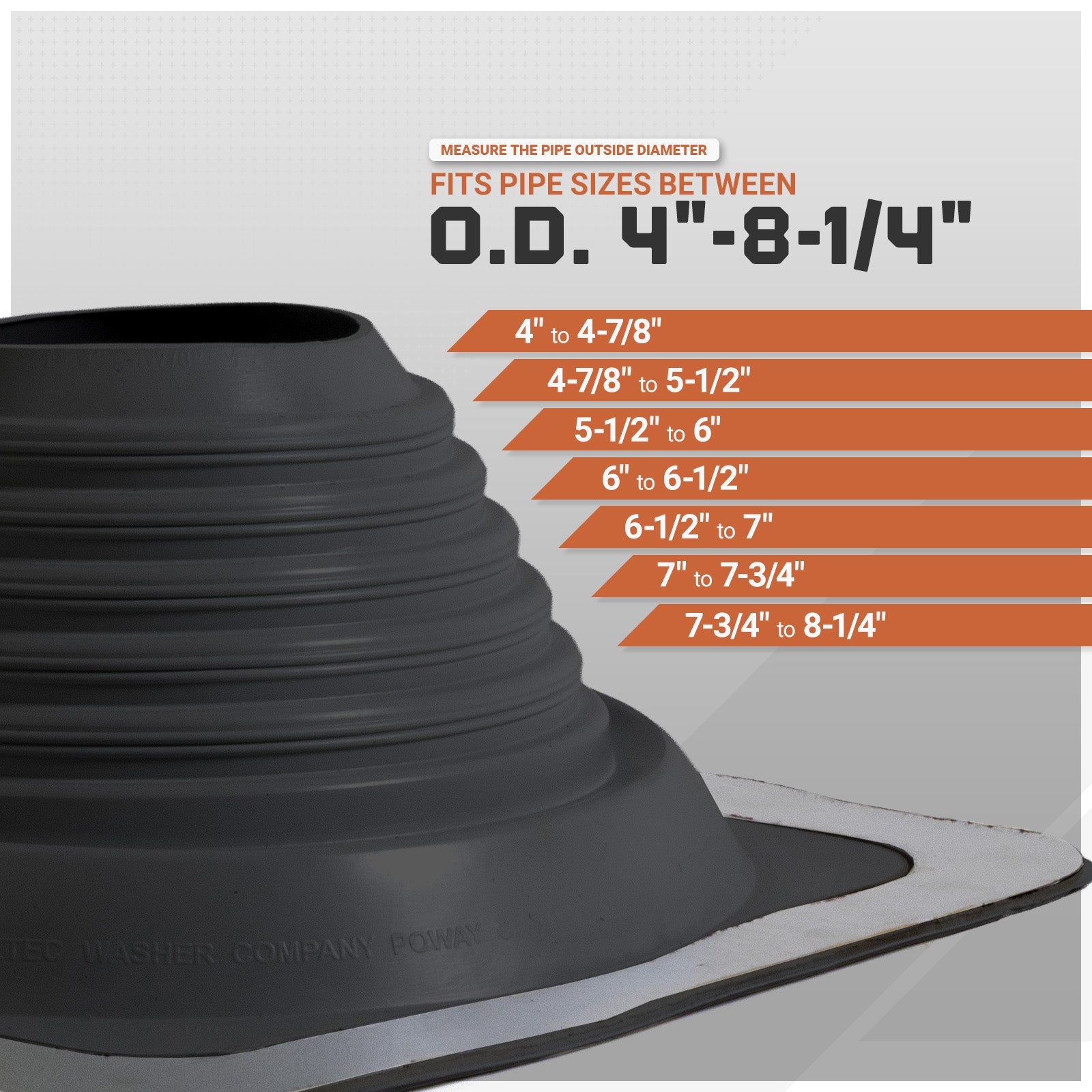 pipe size chart for metal roof boot