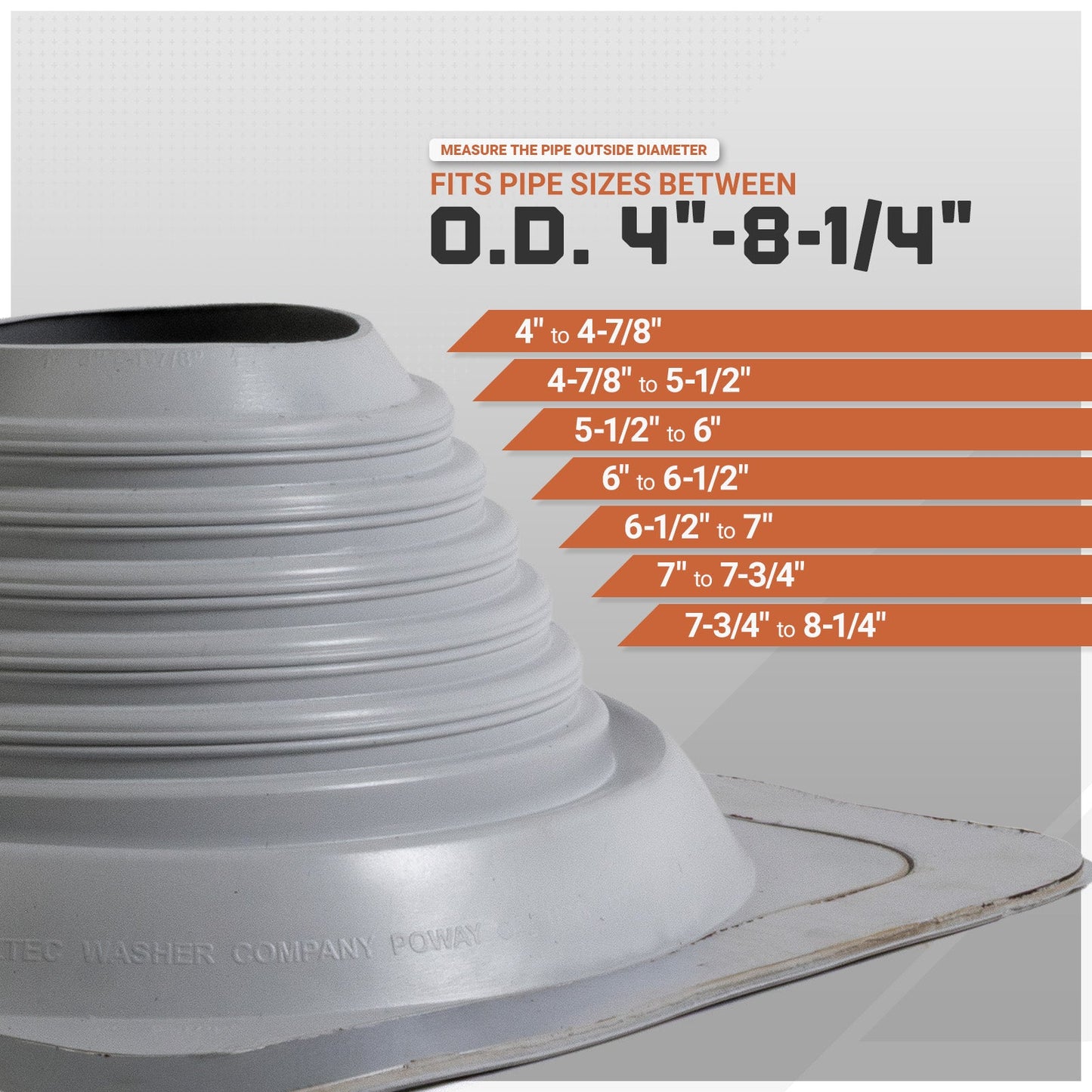 pipe size chart for metal roof boot