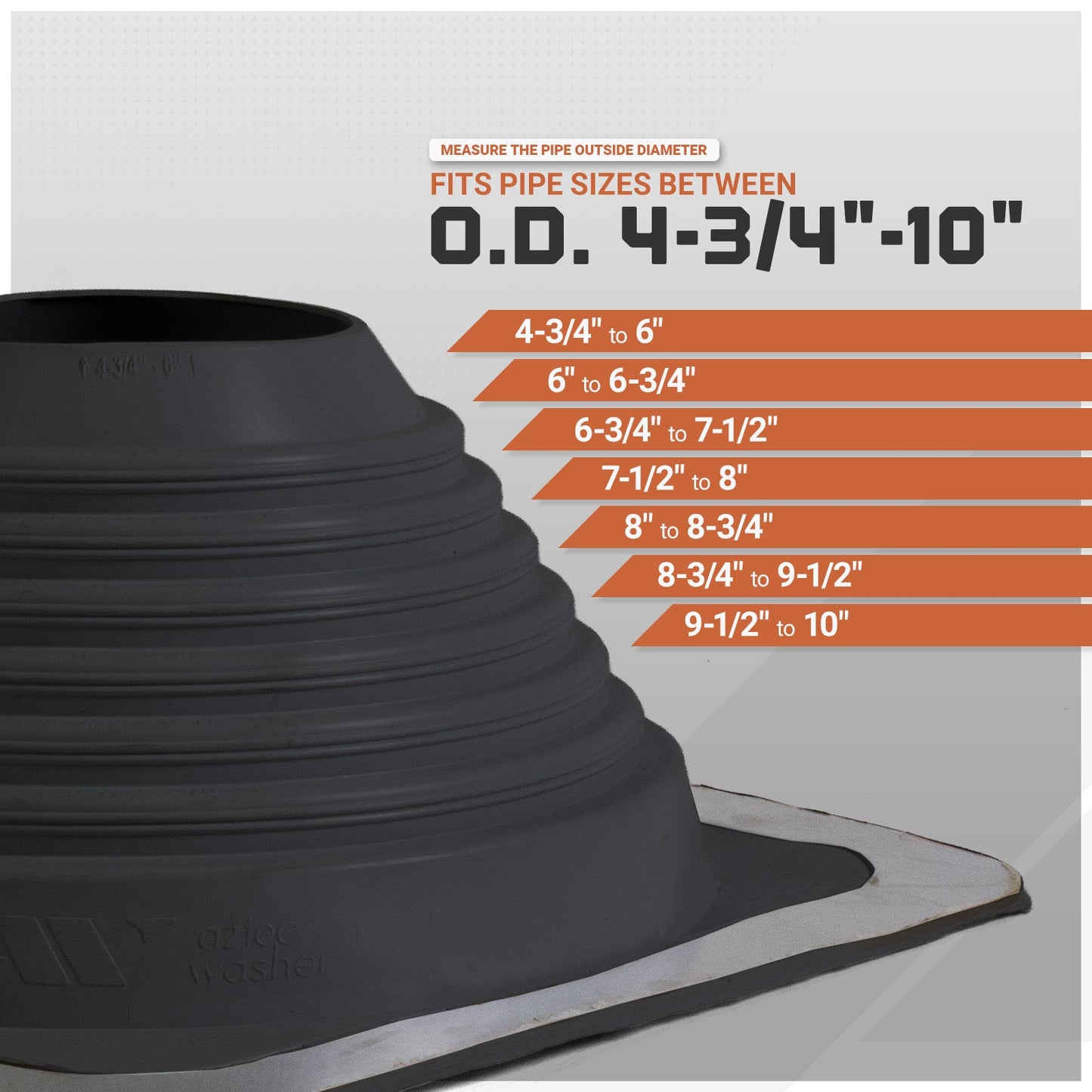 pipe size chart for metal roof boot