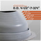 Gray pipe fitting with measurement chart on a white background