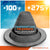 Gray metal roof boot with temperature tolerance range displayed on a colorful background
