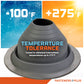 Gray Metal roof boot temperature tolerant with temperature range labels on a colorful background