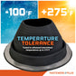 Metal roof boot with temperature tolerance label on a colorful background