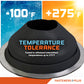 Metal roof boot with temperature tolerance label on a colorful background