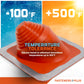 Orange silicone roof boot with temperature tolerance range displayed on a gradient background, featuring Fasteners Plus branding.