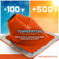 Orange silicone roof boot with temperature tolerance range displayed, featuring cold and hot temperature extremes.