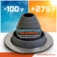 Temperature tolerant roof boot with temperature range displayed on a gradient backgroun