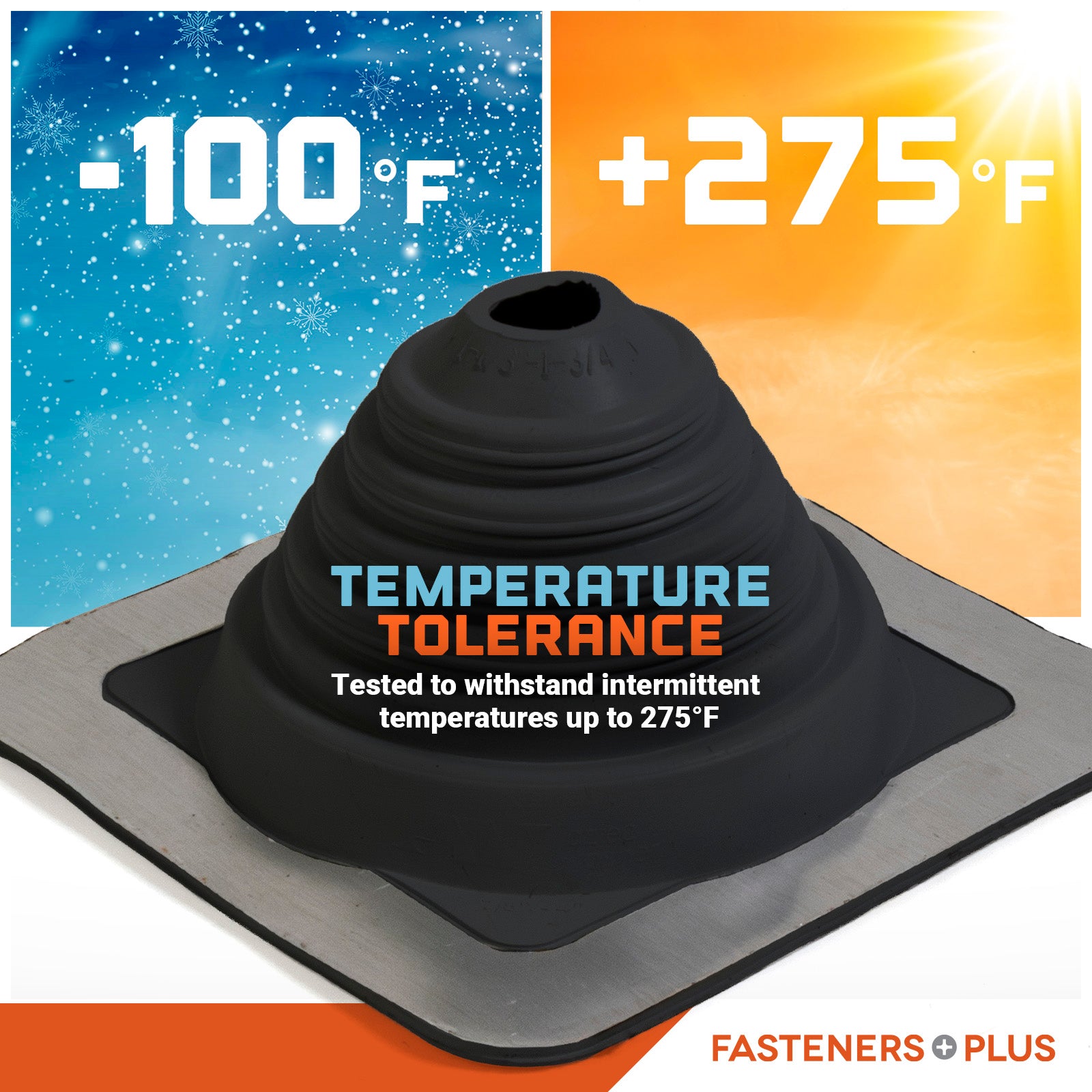 Temperature tolerant metal roof boot up to 375 degrees