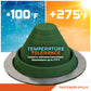 Green roof flashing with temperature tolerance label on a white background