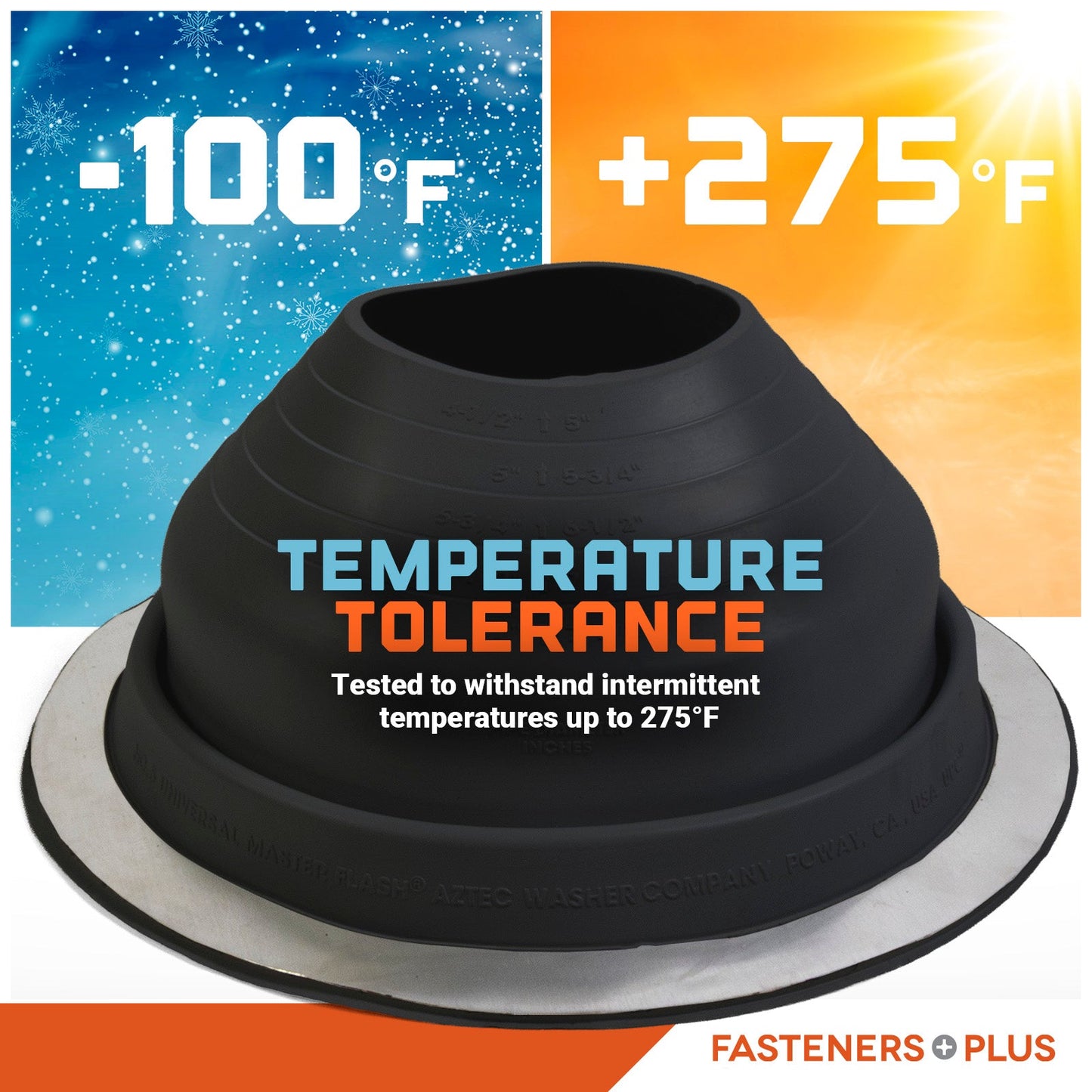 Temperature tolerant metal roof boot up to 375 degrees