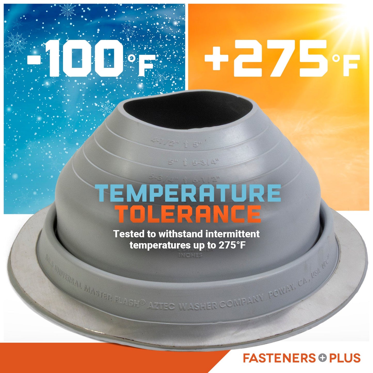 Temperature tolerant metal roof boot up to 375 degrees