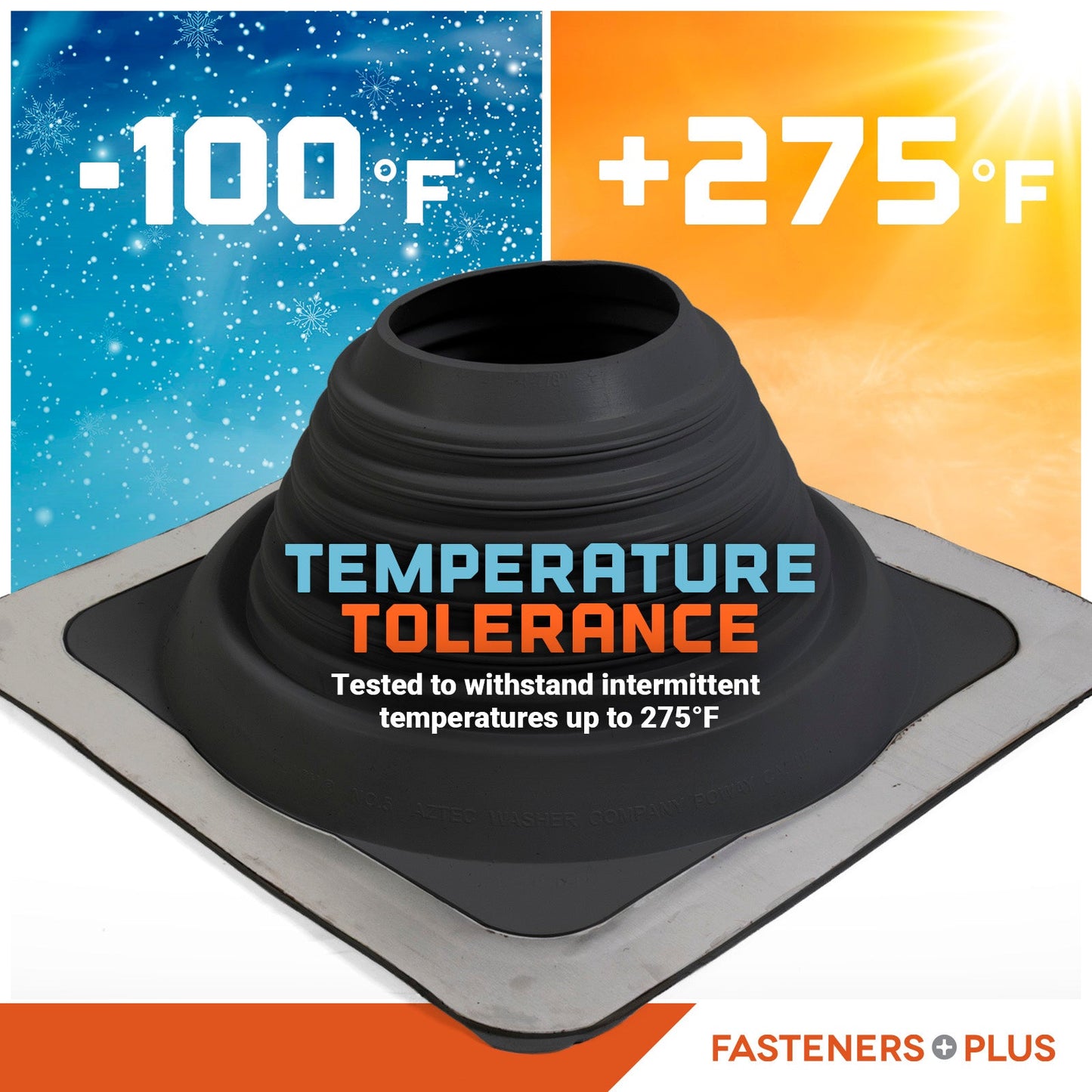 Temperature tolerant metal roof boot up to 375 degrees