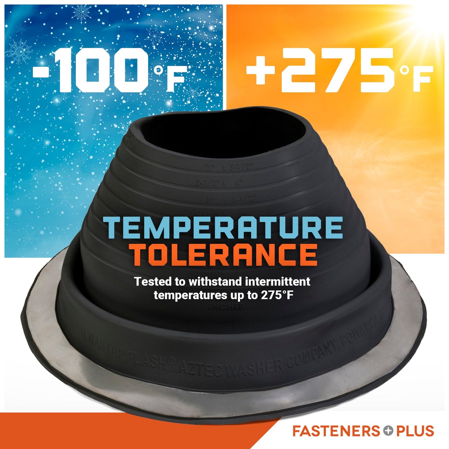 Temperature tolerant metal roof boot up to 375 degrees