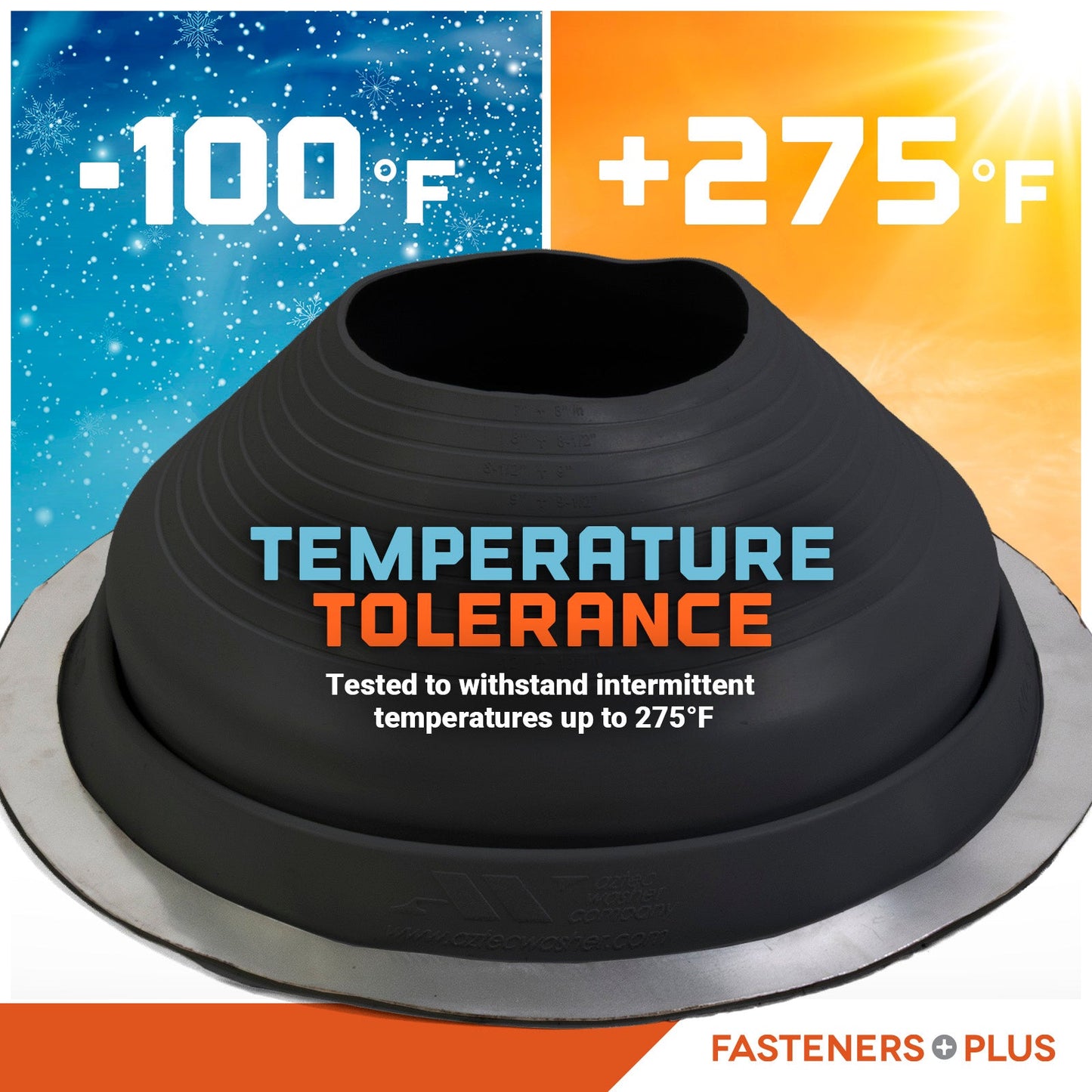 Temperature tolerant metal roof boot up to 375 degrees