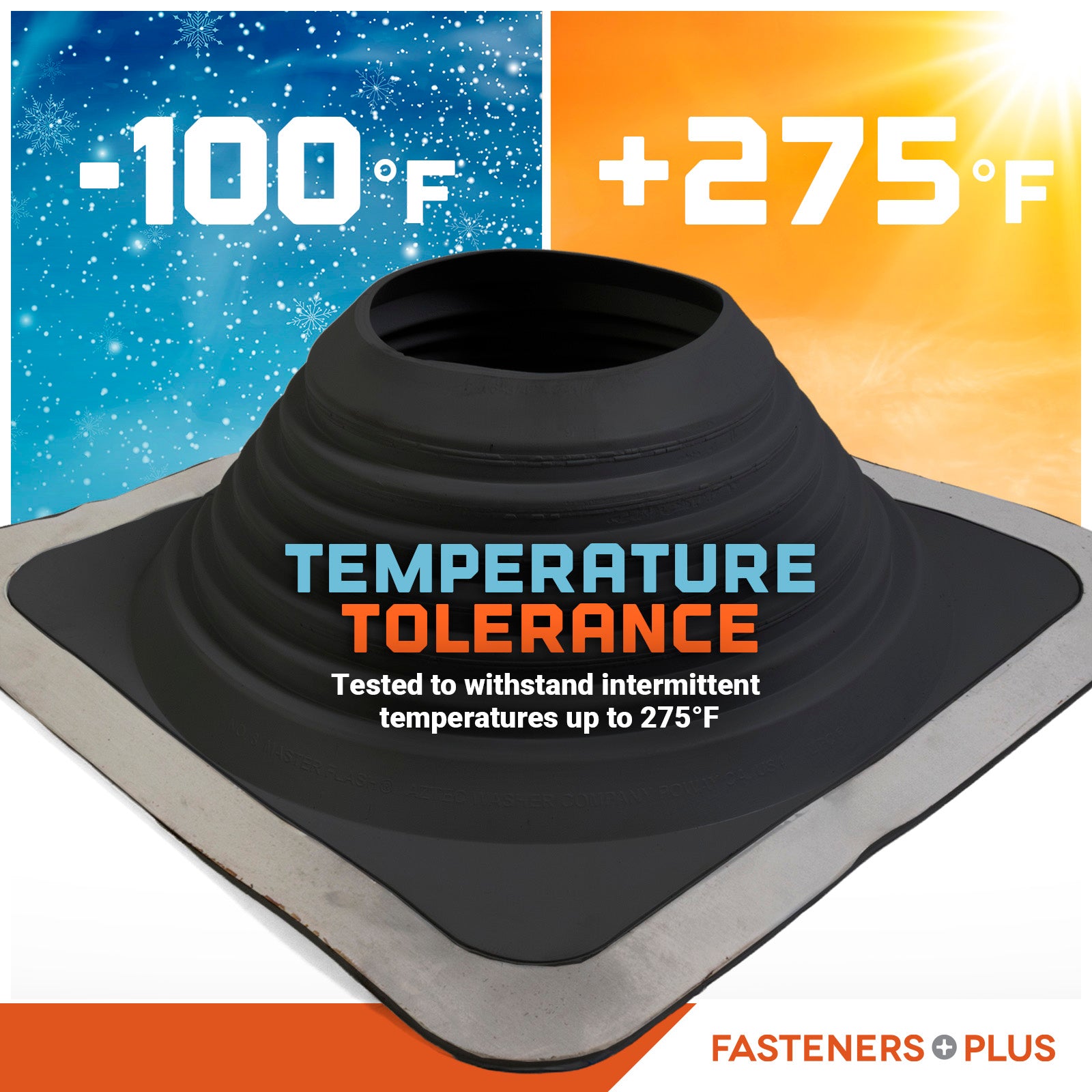 Temperature tolerant metal roof boot up to 375 degrees