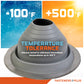 Silicone Metal roof boot with temperature tolerance range displayed on a colorful background