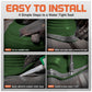 Instructions for installing a green metal roof boot with tools on a gray background.
