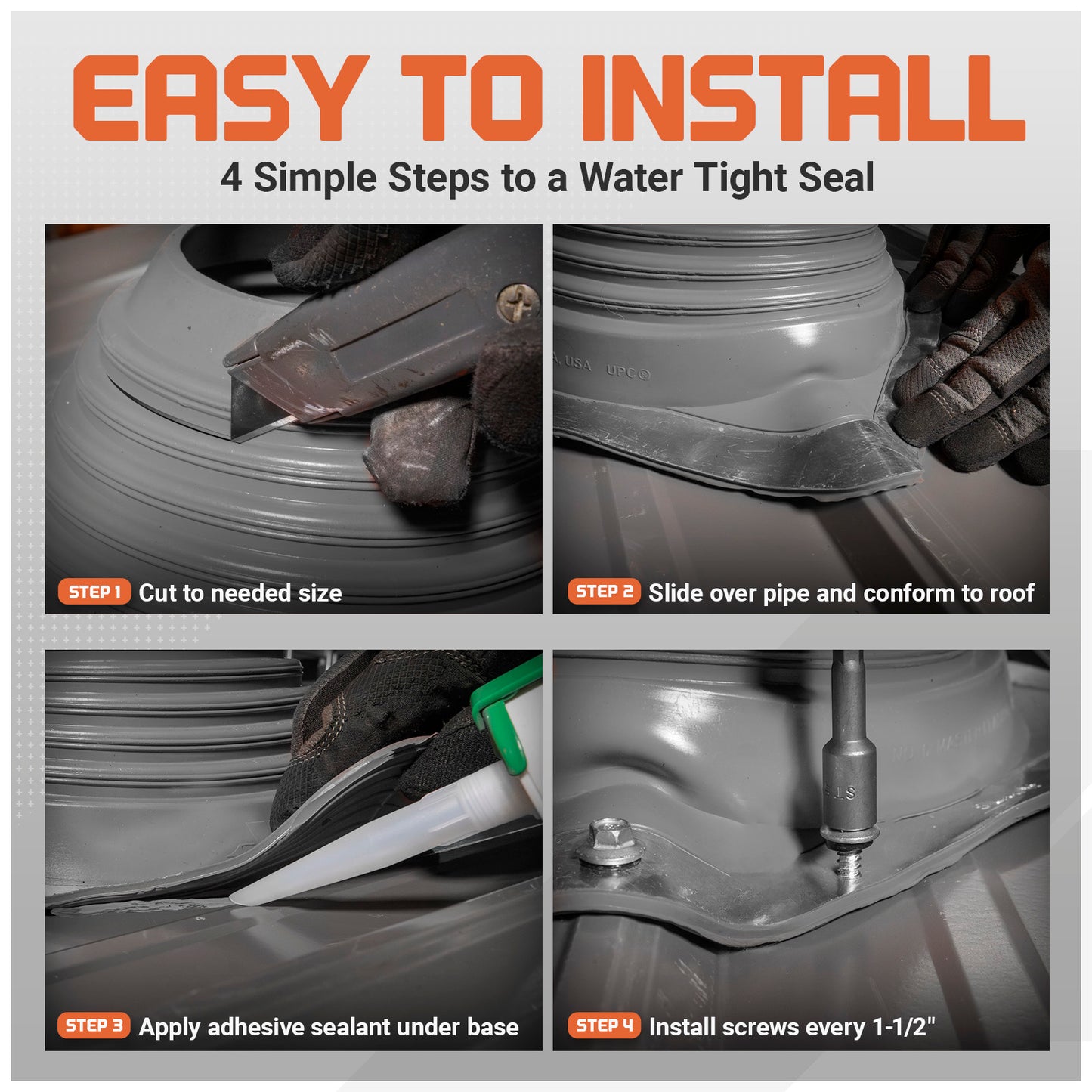 #3 Roofjack Square EPDM Pipe Flashing Boot for Metal Roof, Gray