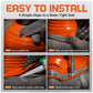 Step-by-step guide on installing a metal roof boot with orange material and tools.